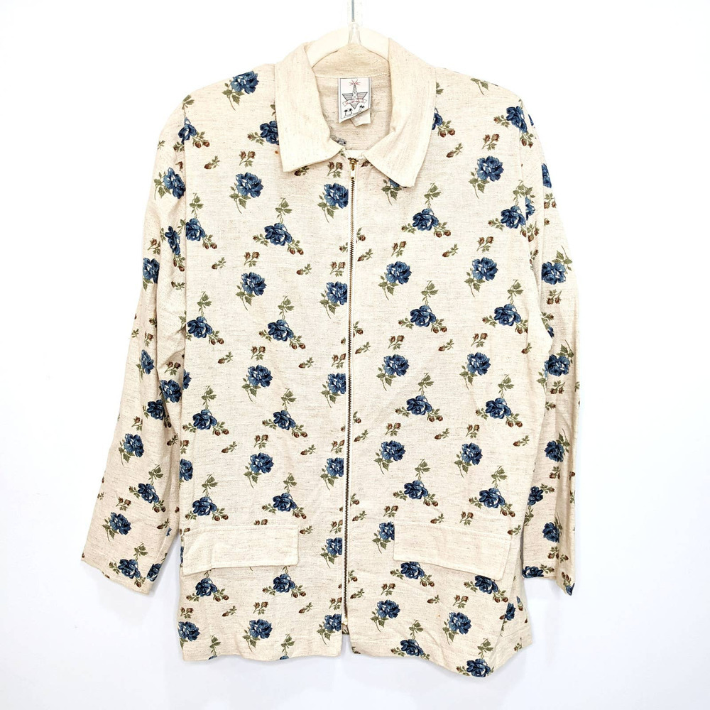 KWBL Los Angeles Vintage Womens Medium Full Zip Cotton Flax Floral Jacket